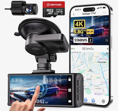 REDTIGER F7N Touch Pro – 4K Dual Dashcam met GPS, WiFi & 128GB