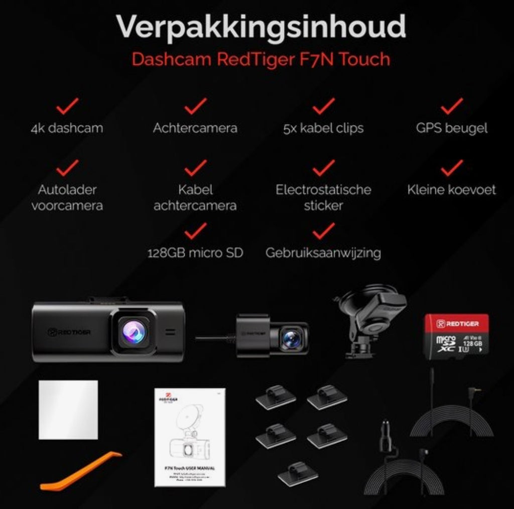 REDTIGER F7N Touch Pro – 4K Dual Dashcam met GPS, WiFi & 128GB